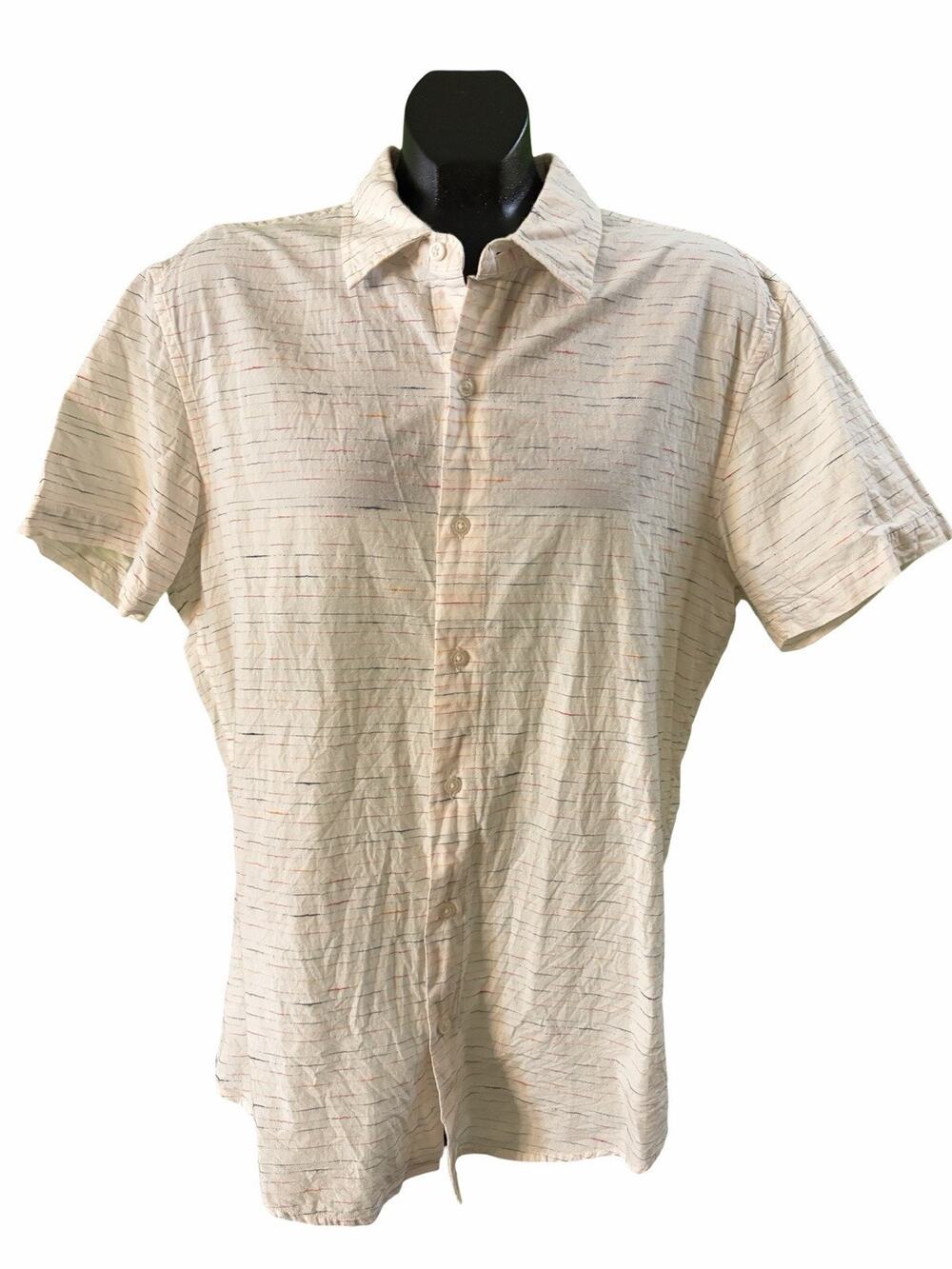 Bonobos Slim Fit Short Sleeve Button-Up Shirt Mens Large Cream Pattern Casual